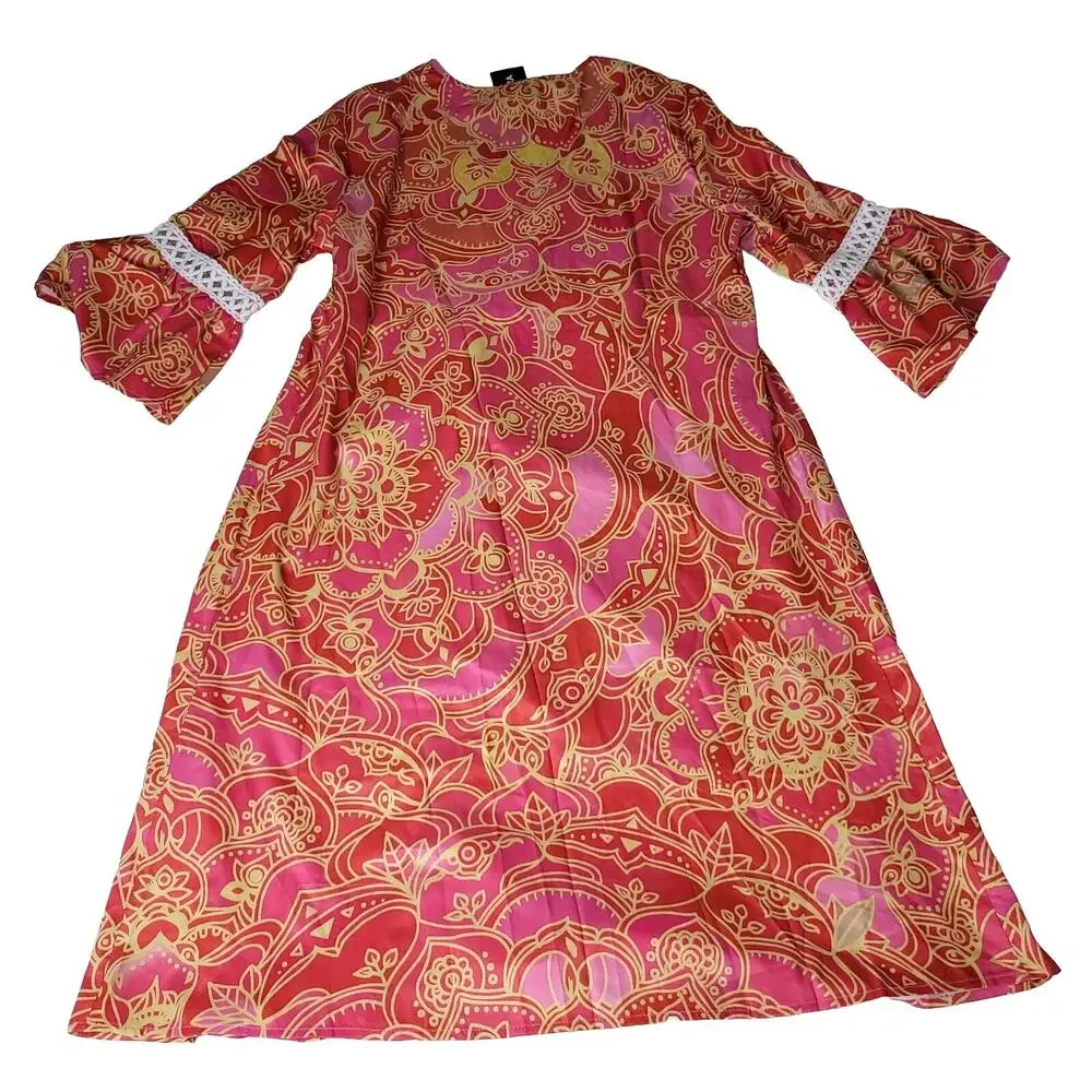 Noracora Dress Womans Small Lagenlook Flower Pink Lacey Cottagecore Boho Grandma